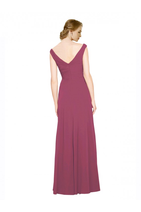 Sem Mangas Decote V Chiffon Malva Taupe Comprimento Chão Vestidos de Madrinha Mais Barato