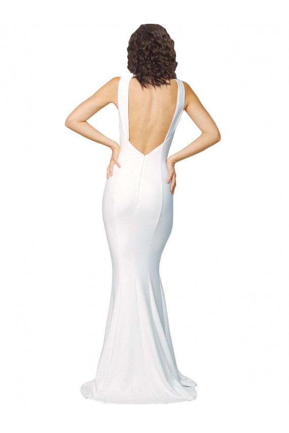 Sem Mangas Decote Alto Crepe Esticado Marfim Comprimento Chão Vestidos de Madrinha / Vestidos de Noite / Vestidos de Festa Mais Barato