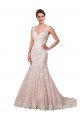 Sem Mangas Decote V Tule & Renda Marfim & Blush Comboio Capela Vestidos de Noiva Mais Barato