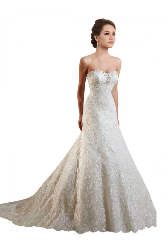 Sem Mangas Amor Renda Marfim & Champanhe Comboio Capela Vestidos de Noiva Modernos Mais Barato