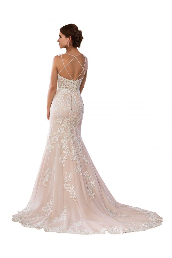 Sem Mangas Alças finas Renda Marfim & Champanhe Comboio Capela Vestidos de Noiva Boho Mais Barato