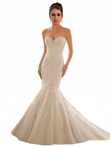 Sem Mangas Amor Tule & Renda Marfim & Champanhe Comboio Capela Longo Vestido de Noiva Mais Barato