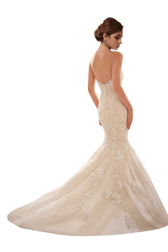 Sem Mangas Amor Tule & Renda Marfim & Champanhe Comboio Capela Longo Vestido de Noiva Mais Barato