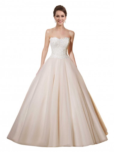 Sem Mangas Amor Tule & Renda Marfim & Champanhe Comboio Capela Vestidos de Noiva Mais Barato