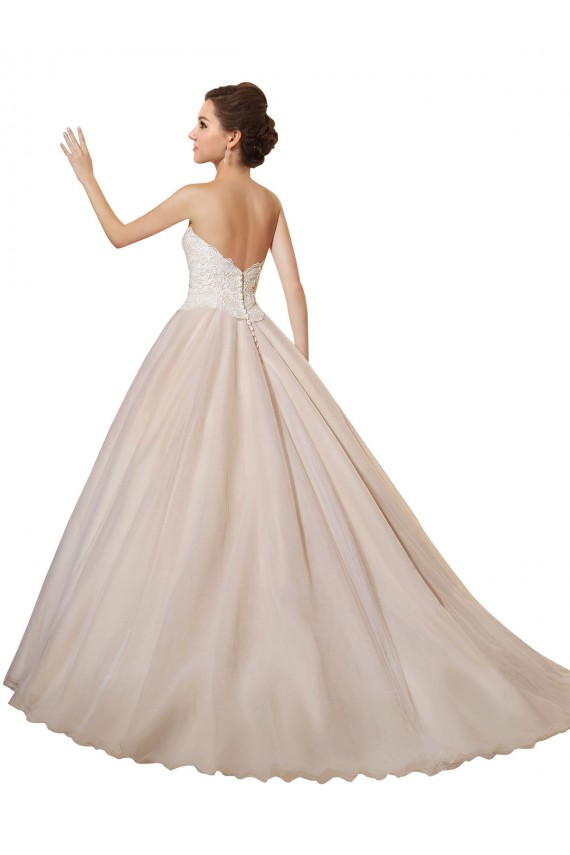 Sem Mangas Amor Tule & Renda Marfim & Champanhe Comboio Capela Vestidos de Noiva Mais Barato