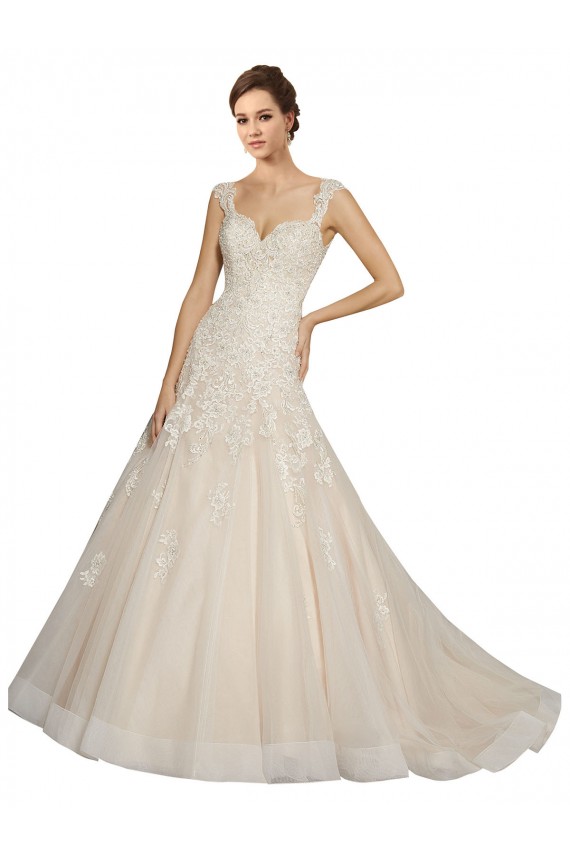 Sem Mangas Amor Tule & Renda Marfim & Champanhe Comboio Capela Sereia Vestidos de Noiva Mais Barato