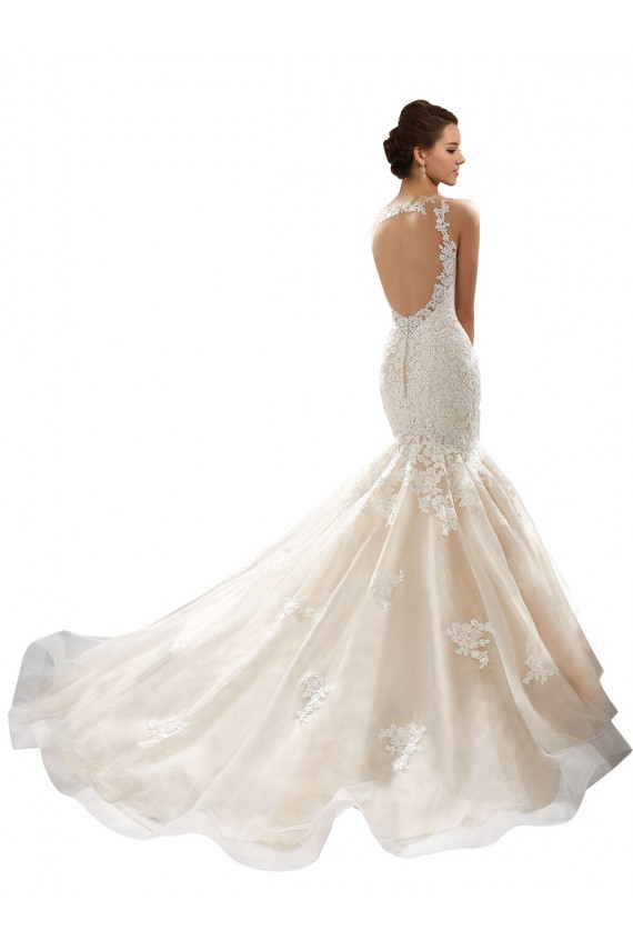 Sem Mangas Decote V Tule & Renda Marfim & Champanhe Comboio Capela Vestidos de Festa / Vestidos de Madrinha Mais Barato