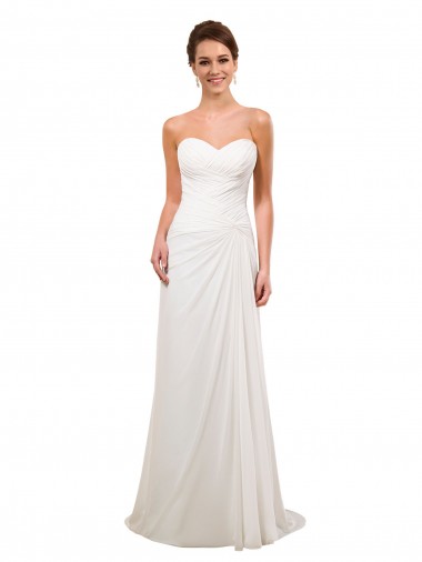 Sem Mangas Amor Chiffon Marfim Comboio Capela Bainha Vestidos de Noiva Mais Barato