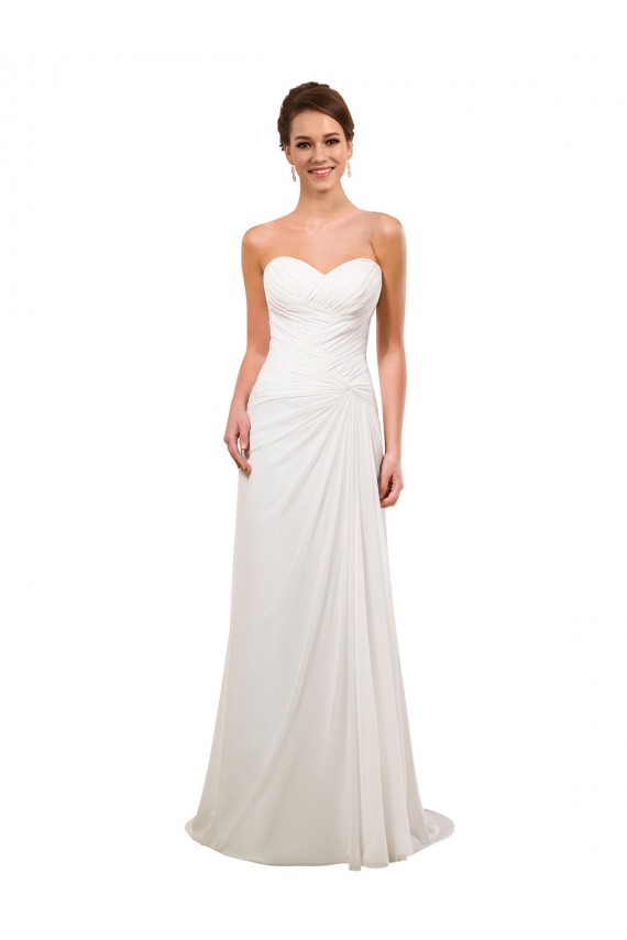 Sem Mangas Amor Chiffon Marfim Comboio Capela Bainha Vestidos de Noiva Mais Barato