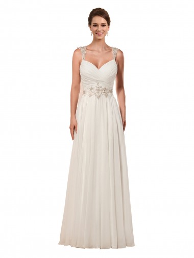 Sem Mangas Amor Chiffon Marfim Comboio Capela Longo Vestidos de Noiva Mais Barato