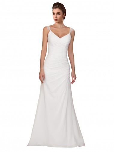 Sem Mangas Decote V Chiffon Marfim Comboio Capela Vestidos de Noiva Mais Barato