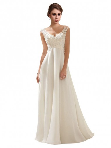 Sem Mangas Decote V Chiffon & Renda Marfim Comboio Varredela Vestidos de Noiva Mais Barato