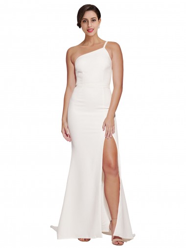 Sem Mangas Sem alças Crepe Esticado Marfim Comboio Varredela Vestidos de Madrinha / Vestidos de Festa Mais Barato