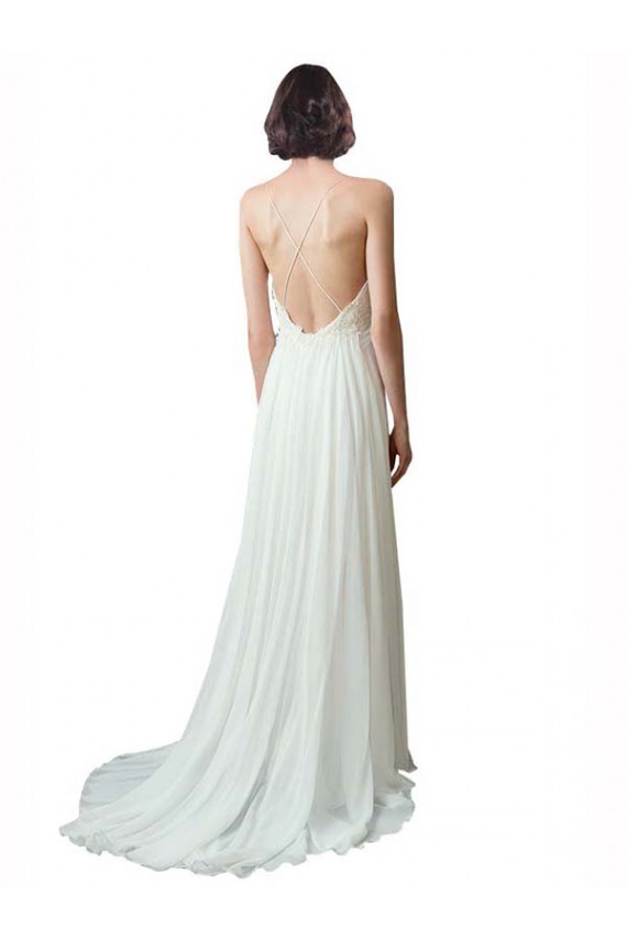 Sem Mangas Decote V Chiffon & Renda Marfim Comboio Capela Vestidos de Noiva Mais Barato