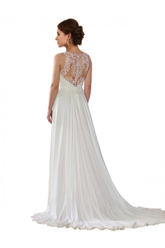 Sem Mangas Decote Ilusão Chiffon Marfim Comboio Varredela Vestidos de Noiva Mais Barato