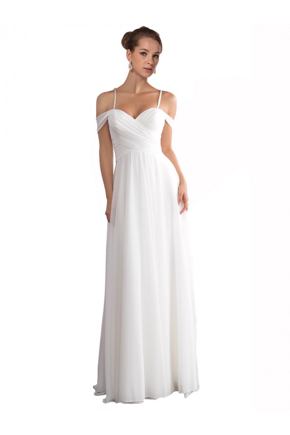 Sem Mangas Fora do Ombro Chiffon Marfim Comboio Varredela Vestidos de Noiva Mais Barato