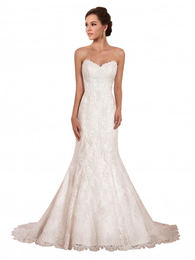Sem Mangas Amor Renda Marfim Comboio Capela Vestido de Festa / Vestidos de Noiva Mais Barato