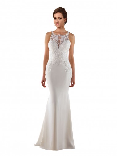 Sem Mangas Amor Renda & Crepe Esticado Marfim Comboio Varredela Vestidos de Noiva Mais Barato