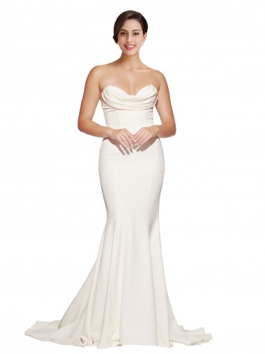 Sem Mangas Sem alças Cetim Elástico Marfim Comboio Varredela Vestidos de Madrinha / Vestidos de Noite / Vestidos de Festa Mais Barato