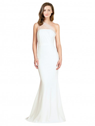 Sem Mangas Um Ombro Crepe Esticado & Tule Marfim Comboio Varredela Vestidos de Madrinha / Vestidos de Noite Mais Barato