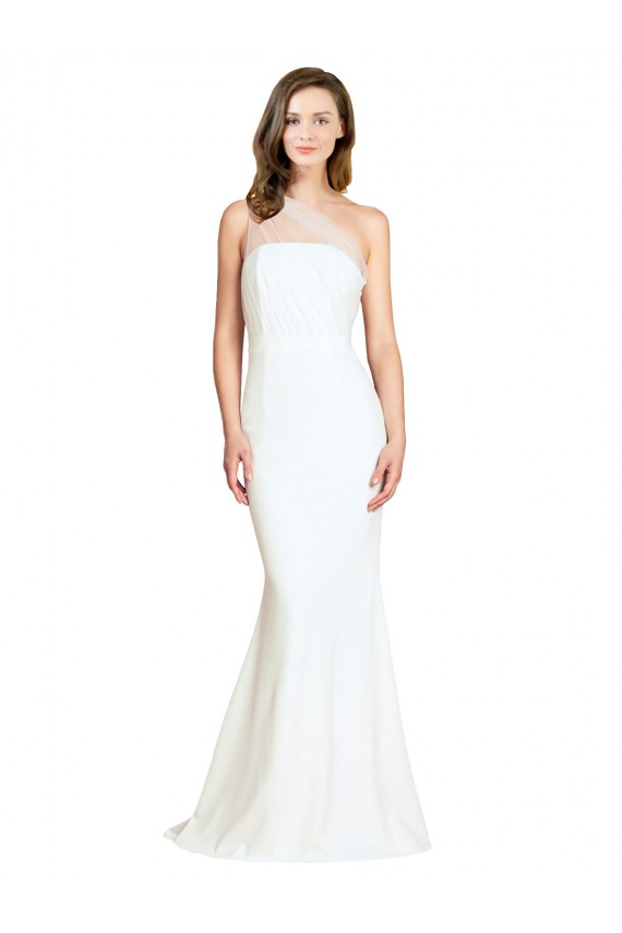 Sem Mangas Um Ombro Crepe Esticado & Tule Marfim Comboio Varredela Vestidos de Madrinha / Vestidos de Noite Mais Barato