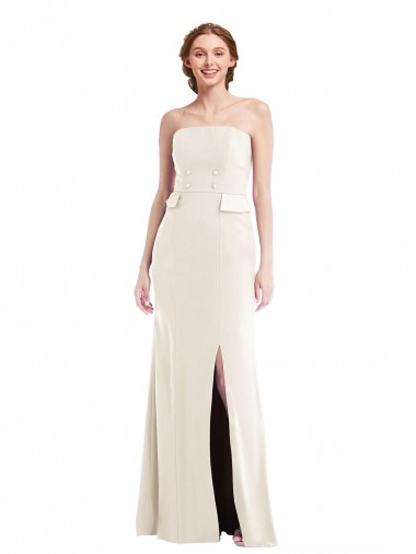 Sem Mangas Sem alças Crepe Esticado Marfim Comprimento Chão Vestidos de Madrinha / Vestidos de Festa Mais Barato