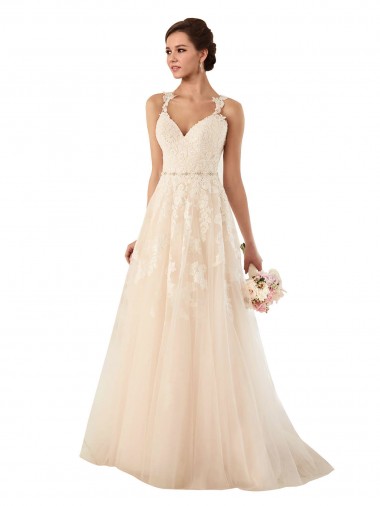 Sem Mangas Amor Tule & Renda Marfim Comboio Capela Vestidos de Noiva Mais Barato
