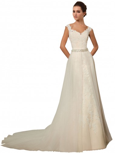Sem Mangas Amor Tule & Renda Marfim Comboio Capela Vestido de Festa / Vestidos de Noiva Mais Barato