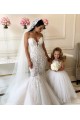 Sem Mangas Barco Tule & Renda Marfim Comboio Capela Vestido para Meninas de Flores Mais Barato