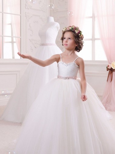 Sem Mangas Amor Tule Marfim Comboio Capela Vestidos para Meninas de Flores Mais Barato