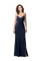 Sem Mangas Decote Alto Crepe Esticado Marinha Negra Comprimento Chão Criss Cruz Vestidos de Madrinha / Vestidos de Noite / Vestidos de Festa Mais Barato