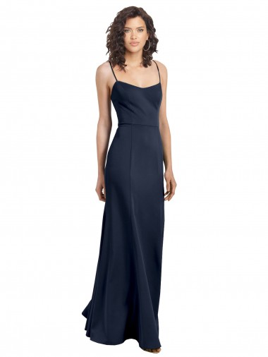 Sem Mangas Colher Crepe Esticado Marinha Negra Comprimento Chão Longo Vestidos de Madrinha / Vestidos de Noite / Vestidos de Festa Mais Barato