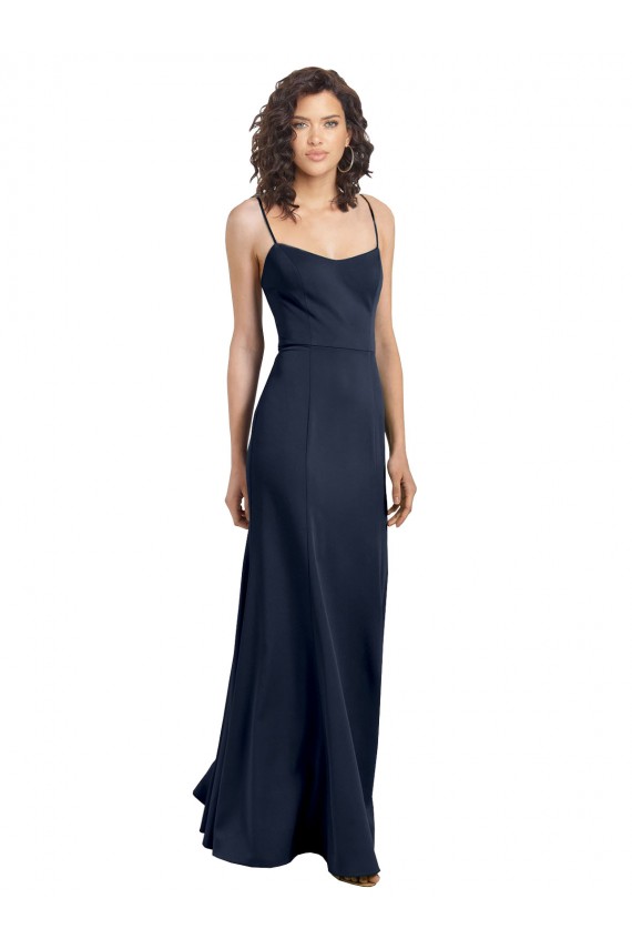 Sem Mangas Colher Crepe Esticado Marinha Negra Comprimento Chão Longo Vestidos de Madrinha / Vestidos de Noite / Vestidos de Festa Mais Barato