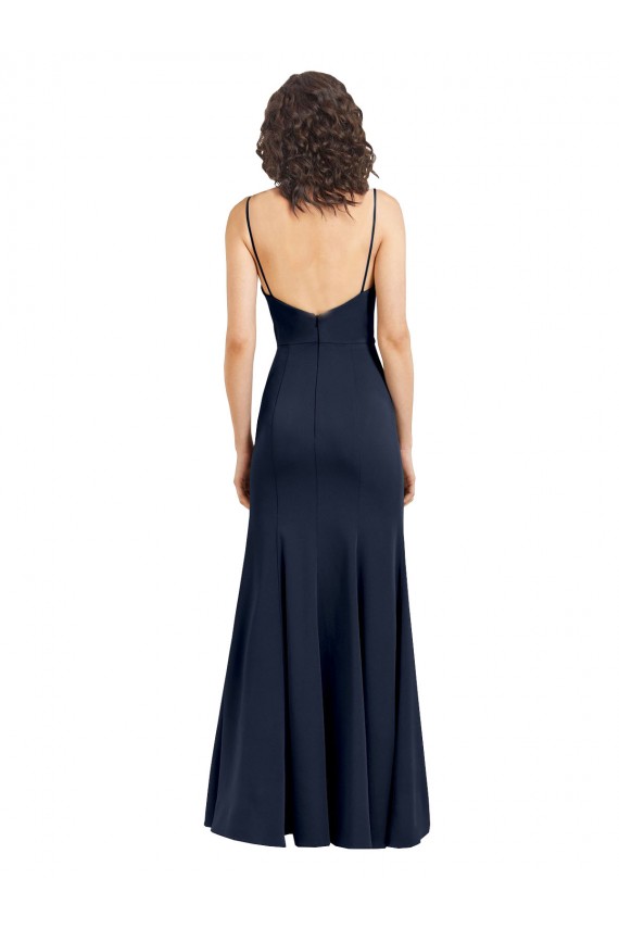Sem Mangas Colher Crepe Esticado Marinha Negra Comprimento Chão Longo Vestidos de Madrinha / Vestidos de Noite / Vestidos de Festa Mais Barato