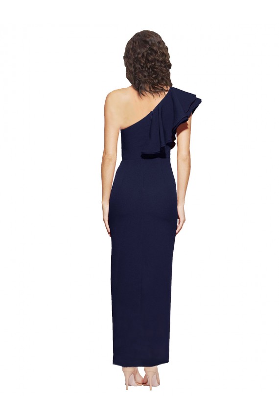 Sem Mangas Um Ombro Crepe Esticado Marinha Negra Comprimento Chão Bainha Vestidos de Madrinha / Vestidos de Noite / Vestidos de Festa Mais Barato