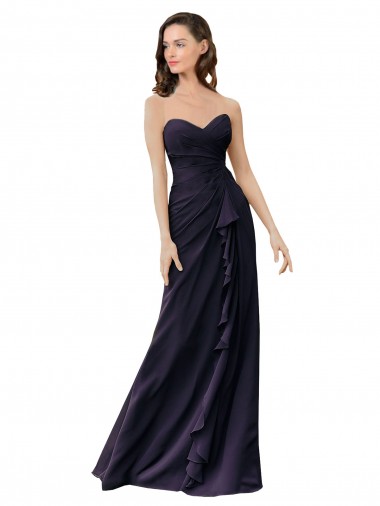 Sem Mangas Amor Chiffon Marinha Negra Comprimento Chão Longo Vestidos de Madrinha Mais Barato