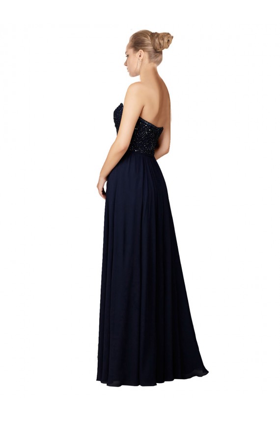 Sem Mangas Amor Chiffon Marinha Negra Comprimento Chão Longo Vestidos de Festa Mais Barato