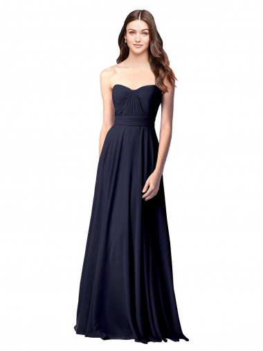 Sem Mangas Sem alças Chiffon Marinha Negra Comprimento Chão Vestidos de Madrinha Mais Barato