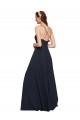 Sem Mangas Decote V Chiffon Marinha Negra Comprimento Chão Vestidos de Festa / Vestidos de Madrinha Mais Barato