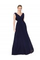 Sem Mangas Decote Alto Chiffon Marinha Negra Comprimento Chão Longo Vestidos de Madrinha / Vestidos de Noite / Vestidos de Festa Mais Barato