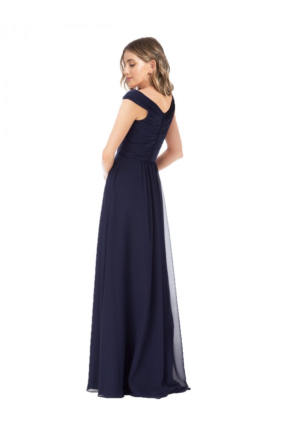 Sem Mangas Fora do Ombro Chiffon Marinha Negra Comprimento Chão Vestidos de Madrinha Mais Barato