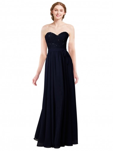 Sem Mangas Amor Chiffon Marinha Negra Comprimento Chão Vestido Formais / Vestido de Madrinha Mais Barato