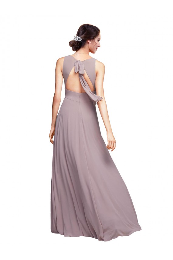 Sem Mangas Decote V Chiffon Marinha Negra Comprimento Chão Longo Vestido de Madrinha Mais Barato