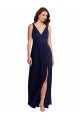 Sem Mangas Decote V Chiffon Marinha Negra Comprimento Chão Vestido Formais / Vestido de Madrinha Mais Barato