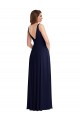 Sem Mangas Decote V Chiffon Marinha Negra Comprimento Chão Vestido Formais / Vestido de Madrinha Mais Barato