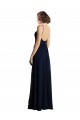 Sem Mangas Decote V Chiffon Marinha Negra Comprimento Chão Vestido de Madrinha Formais / Vestido de Baile Mais Barato