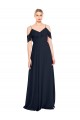 Sem Mangas Decote V Chiffon Marinha Negra Comprimento Chão Vestido de Madrinha / Vestido de Noite Mais Barato