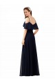 Sem Mangas Decote V Chiffon Marinha Negra Comprimento Chão Vestido de Madrinha Formais / Vestido de Festa Mais Barato