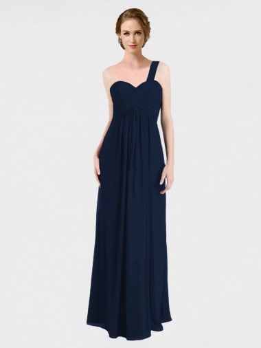 Sem Mangas Amor Chiffon Marinha Negra Comprimento Chão Vestido de Madrinha / Vestido de Baile Mais Barato