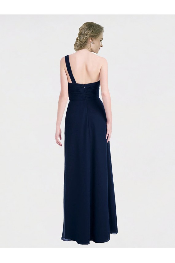 Sem Mangas Amor Chiffon Marinha Negra Comprimento Chão Vestido de Madrinha / Vestido de Baile Mais Barato